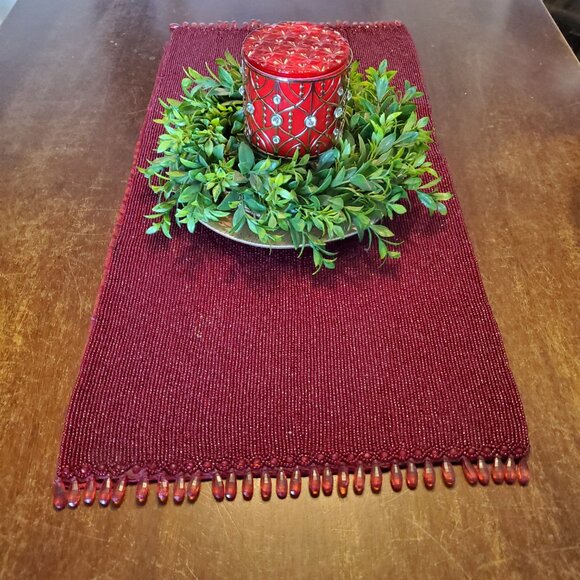 Beaded Red Table Runner - Picture 4 of 13
